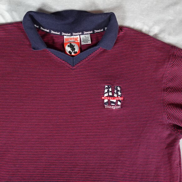 Vintage Mickey Jeans Disneyland Collared Shirt Mens XL Striped Preppy 90s - Picture 1 of 8